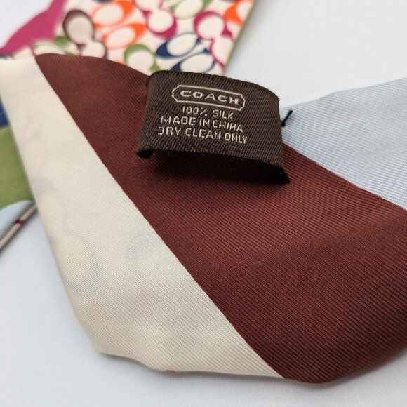 Coach Women’s Skinny 100% Silk Scarf Signature C Logo Print - Picture 6 of 11